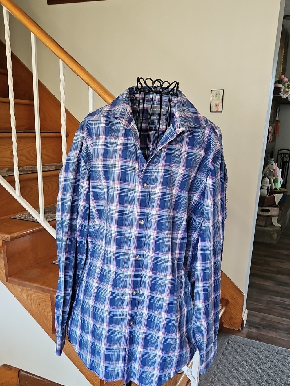 👔Michael Kors Slim-Fit Plaid Button-Up in Blue, Purple and White